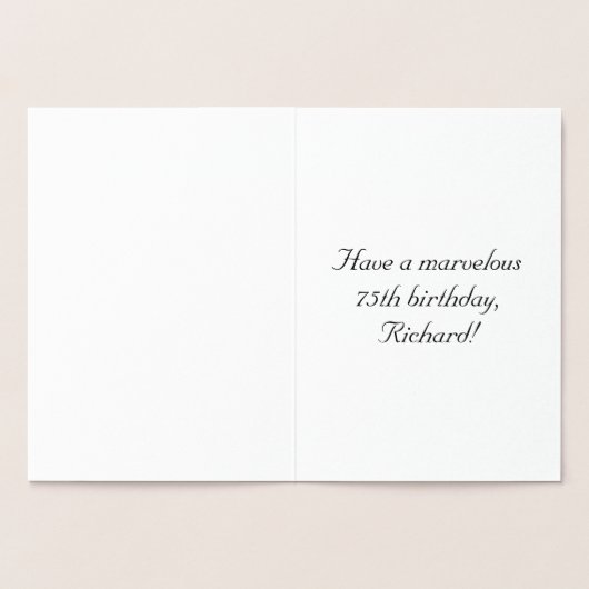 75e verjaardag: Elegant,  Manuscript; de Naam van  Folie Kaarten (Binnen)