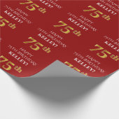 75e verjaardag: Elegant, rood, Faux Gold look Cadeaupapier (Hoek)