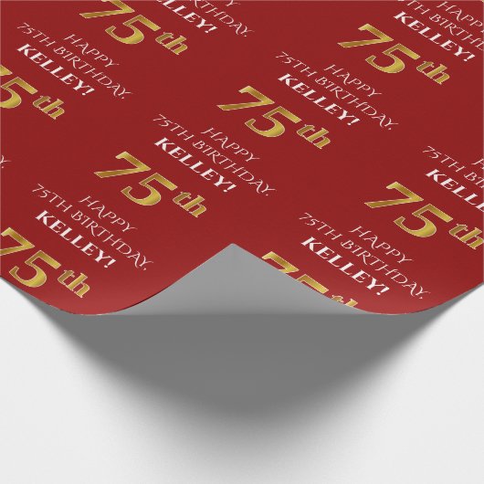 75e verjaardag: Elegant, rood, Faux Gold look Cadeaupapier (Hoek)