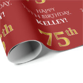 75e verjaardag: Elegant, rood, Faux Gold look Cadeaupapier (Rol Hoek)