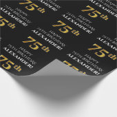 75e verjaardag: Elegant, zwart, Faux Gold look Cadeaupapier (Hoek)