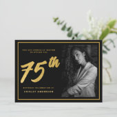 75e verjaardag Elegante foto Black Faux Gold Leaf Kaart (Staand voorkant)