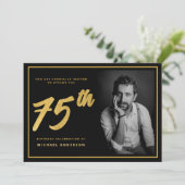 75e verjaardag Elegante foto zwart goud Kaart (Staand voorkant)