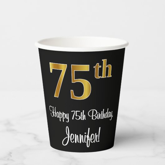 75e verjaardag - Elegante luxe Faux Gold look # Papieren Bekers (Voorkant)