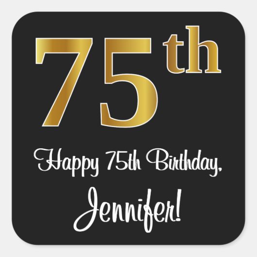 75e verjaardag - Elegante luxe Faux Gold look # Vierkante Sticker (Voorkant)