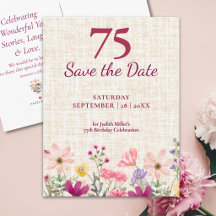 75e verjaardag Elegante Roze Bloemige Bewaar de Da