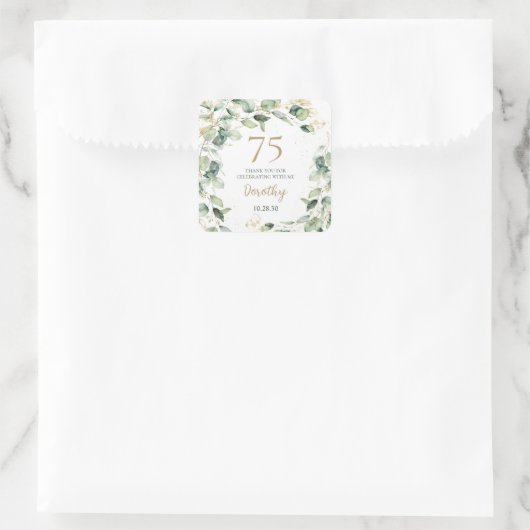 75e verjaardag Eucalyptus Dank u Vierkante Sticker (Tas)