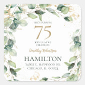 75e verjaardag Eucalyptus retouradres Vierkante Sticker (Voorkant)