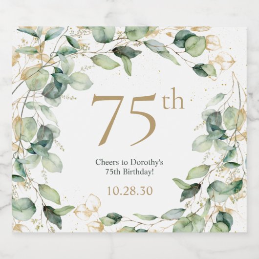 75e verjaardag Eucalyptus Sparkling Wijnetiket (Enkel label)