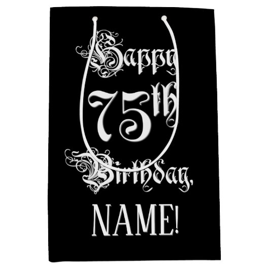 75e verjaardag: Fancy, elegant script + aangepaste Medium Cadeauzakje (Voorkant)