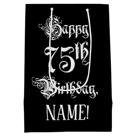 75e verjaardag: Fancy, elegant script + aangepaste Medium Cadeauzakje (Achterkant)