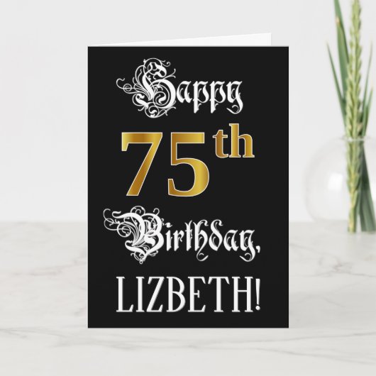 75e verjaardag — Fancy script; Faux Gold Kijk; naa Kaart (Voorkant)