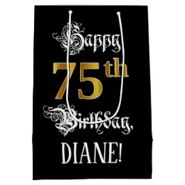 75e verjaardag ~ Fancy script; Faux Gold look; naa Medium Cadeauzakje