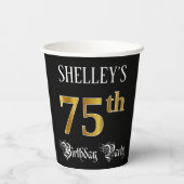 75e verjaardag — Fancy script, Faux Gold look Papieren Bekers (Achterkant)