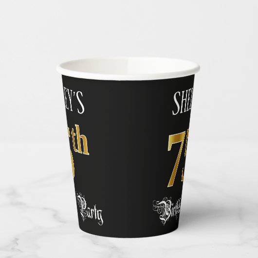75e verjaardag — Fancy script, Faux Gold look Papieren Bekers (Links)