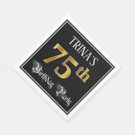 75e verjaardag — Fancy script, Faux Gold look Servet (Hoek)