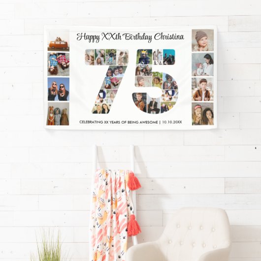 75e verjaardag feestnummer 75 fotocollage spandoek (Insitu)