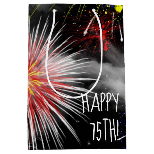 75e verjaardag Fireworks in Clouds Medium Gift Bag Cadeauzakje (Voorkant)