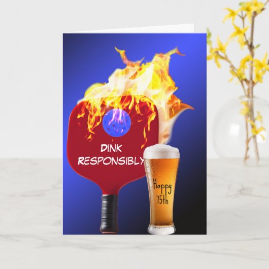 75e verjaardag Flaming Pickleball Paddle Kaart (Gele Bloem)