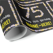 75e verjaardag: Floral Flowers Number, Custom Name Cadeaupapier (Rol Hoek)