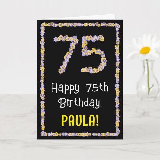 75e verjaardag: Floral Flowers Number, Custom Name Kaart (Kleine Plant)