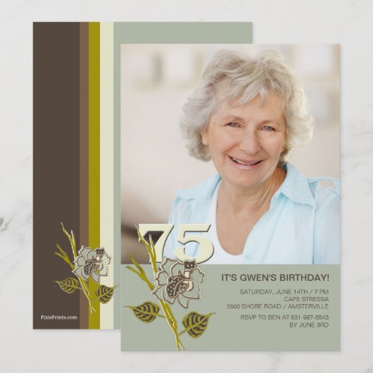 75e verjaardag Foto-uitnodiging Kaart (Voorkant / Achterkant)