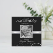 75e verjaardag Foto-uitnodigingen Silver Black Kaart (Staand voorkant)