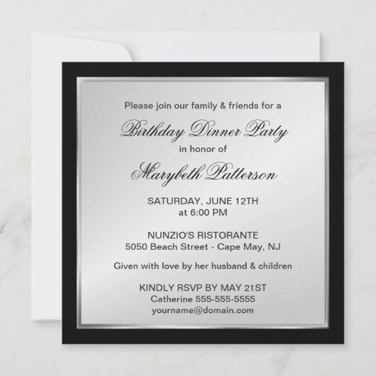 75e verjaardag Foto-uitnodigingen Silver Black Kaart (Achterkant)