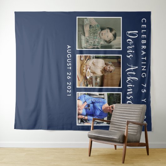 75e verjaardag fotocollage achtergrond banner wandkleed (In Situ (horizontaal))