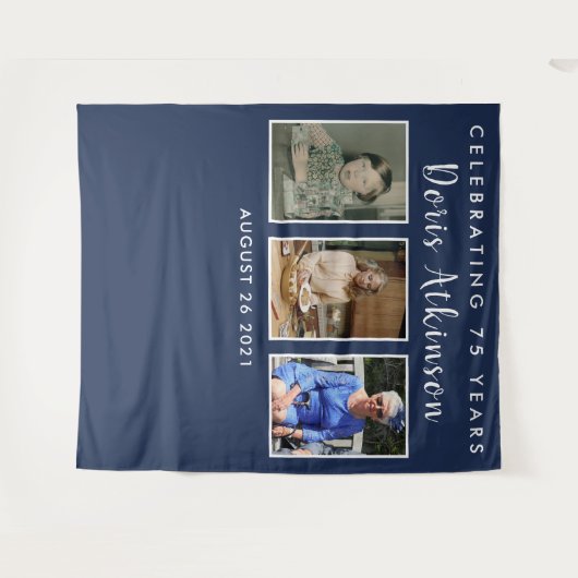 75e verjaardag fotocollage achtergrond banner wandkleed (Voorkant (horizontaal))