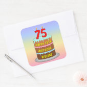 75e verjaardag: Fun Cake and Candles + Custom Name Vierkante Sticker (Envelop)