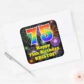 75e verjaardag: Fun Fireworks Kijk, regenboog # 75 Vierkante Sticker (Envelop)