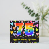 75e verjaardag: Fun Hearts-patroon, Regenboog 75 Briefkaart (Staand voorkant)