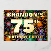 75e verjaardag — Fun, kleurrijke Fireworks look Folie Uitnodiging (Voorkant)