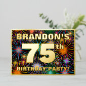75e verjaardag — Fun, kleurrijke Fireworks look Folie Uitnodiging (Staand Voorkant)