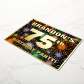 75e verjaardag — Fun, kleurrijke Fireworks look Folie Uitnodiging (Gedraaid)