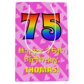 75e verjaardag: Fun Pink Hearts Stripes; Rainbow 7 Medium Cadeauzakje