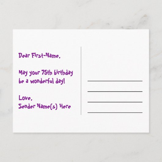 75e verjaardag: Fun Stars-patroon, Regenboog 75, N Briefkaart (Achterkant)