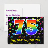 75e verjaardag: Fun Stars Pattern, Rainbow 75, Naa Briefkaart (Voorkant / Achterkant)