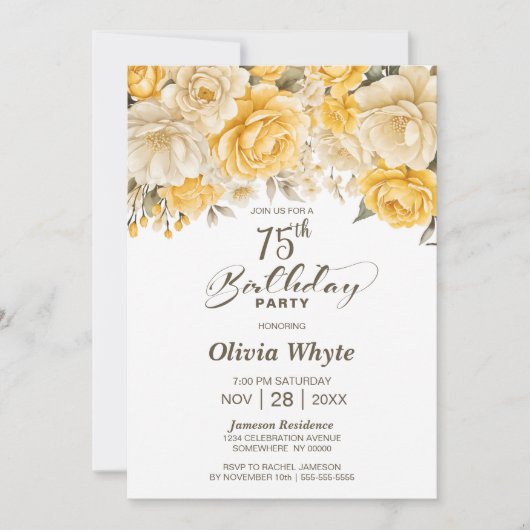 75e verjaardag Geel Rose Bloemenfeest Kaart