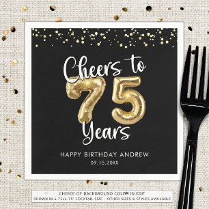 75e verjaardag gejuich voor 75 jaar zwart goud servet