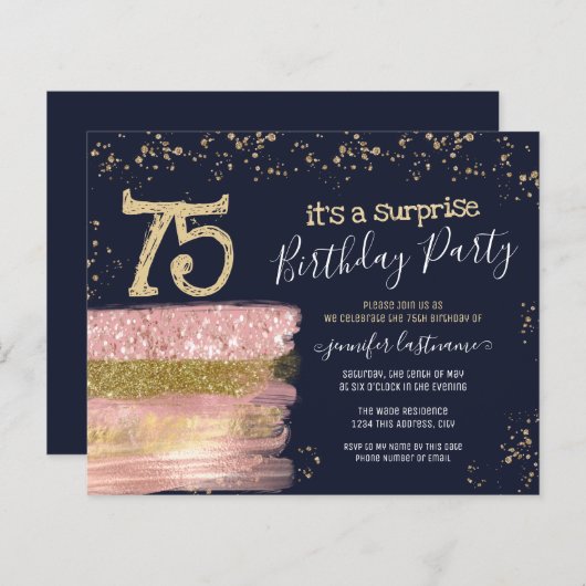 75e verjaardag Glitter Cake verrassingsbegroting (Voorkant / Achterkant)