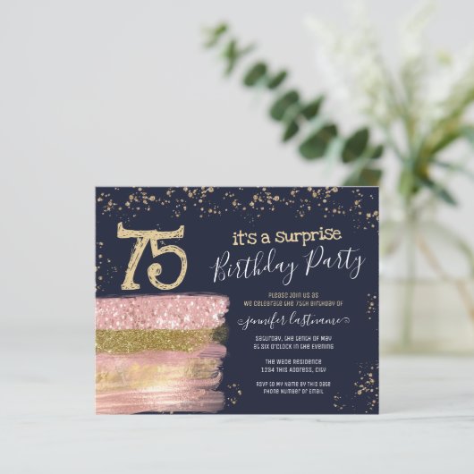 75e verjaardag Glitter Cake verrassingsbegroting (Staand voorkant)