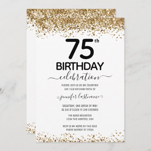 75e verjaardag Glitter uitnodiging (Voorkant / Achterkant)