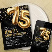75e verjaardag Gold Black Invitation Kaart