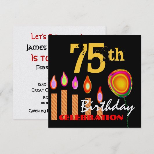 75e verjaardag Gold-kaarsen en ballonmetaal Kaart (Voorkant / Achterkant)