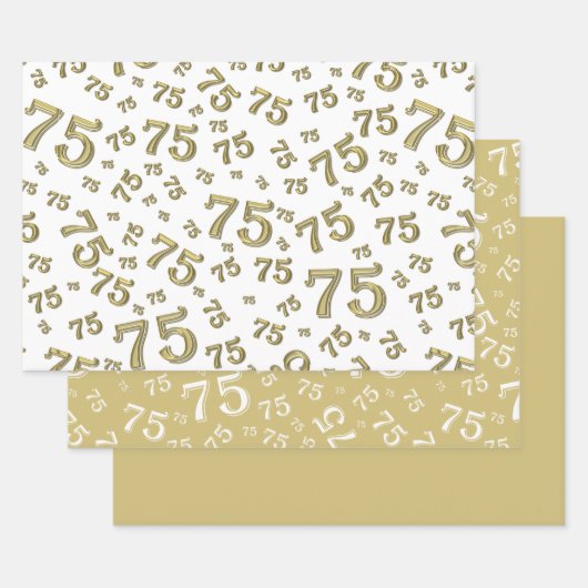 75e verjaardag Gold & White Number patroon 75 Inpakpapier Vel (Set)