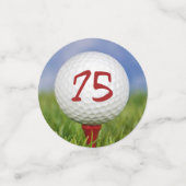 75e verjaardag golf op rood t-shirt confetti (Kleine voorkant)