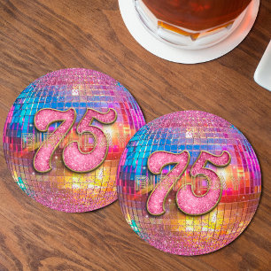 75e Verjaardag Goud Roze Glitters Dansen Disco Bal Ronde Kartonnen Onderzetter