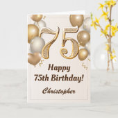 75e verjaardag goudballonnen en Confetti verjaarda Kaart (Gele Bloem)